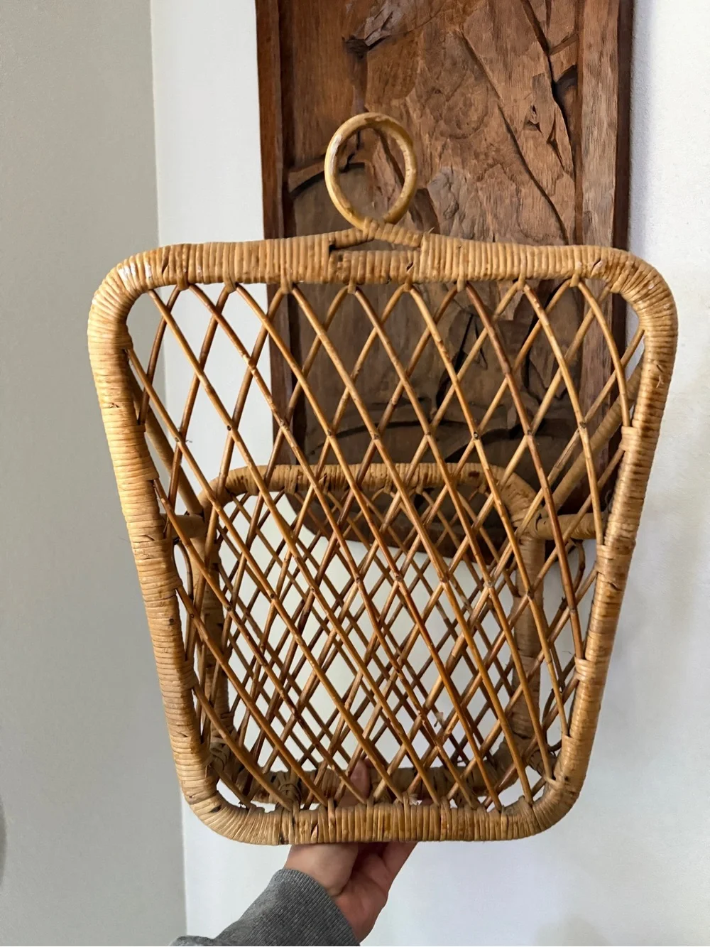 Vintage Rattan Wall Magazine Rack Two Tier Boho